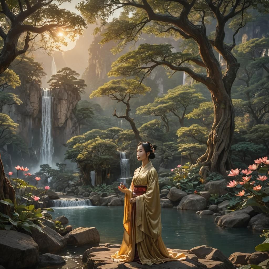 Li Shan Gu in Tranquil Mountain Garden, Fantasy Art