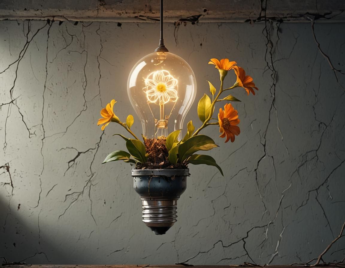 Flower Blooms From Broken Bulb: Fantasy Concept Art