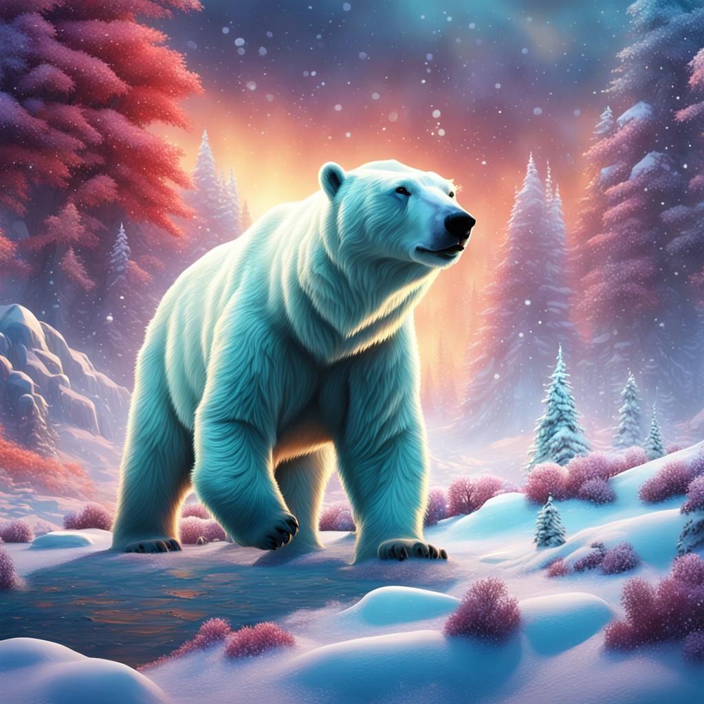 Polar Bear in Colorful Snow: Fantasy Concept Art