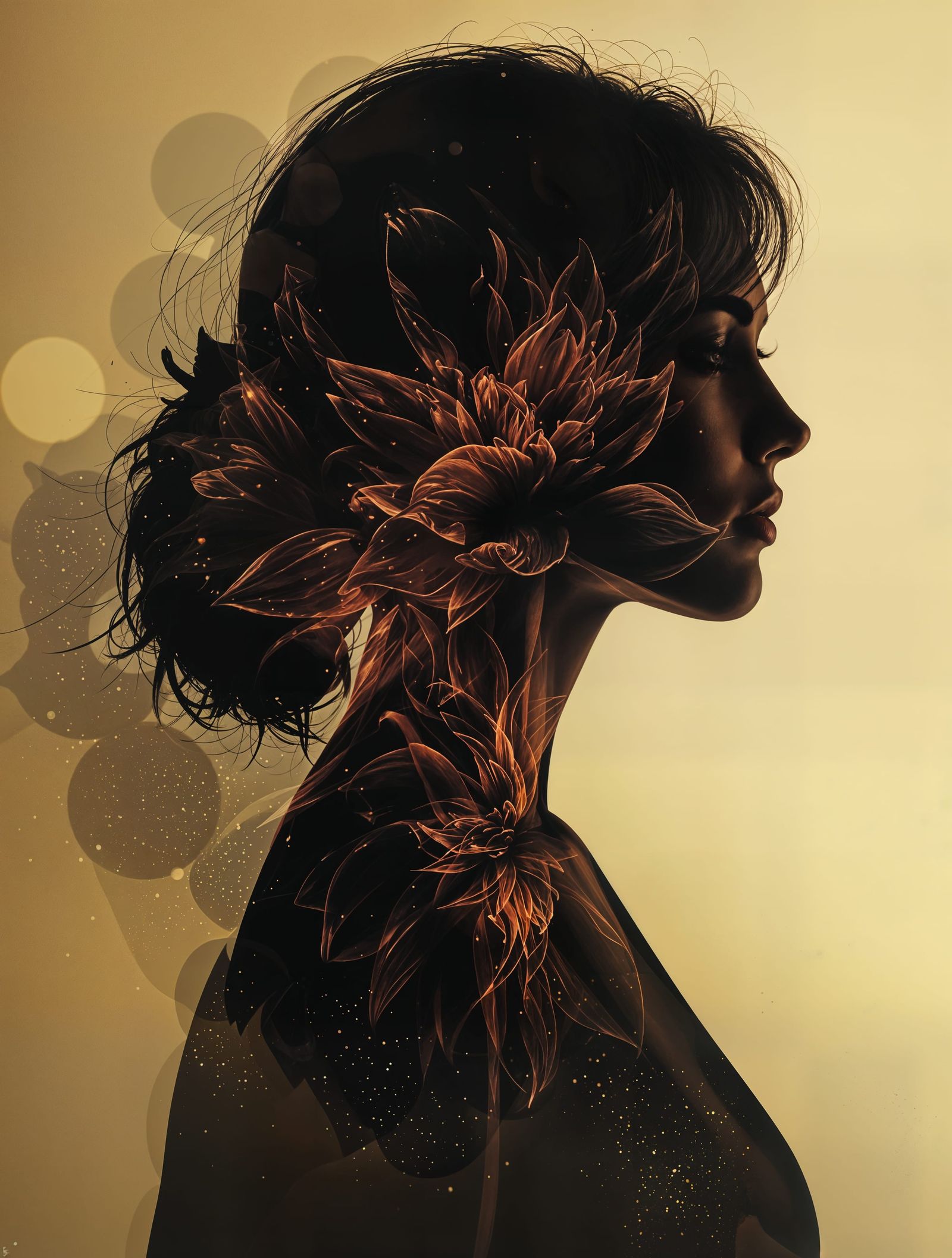 Hyperrealistic Dahlia Portrait in Warm, Atmospheric Light