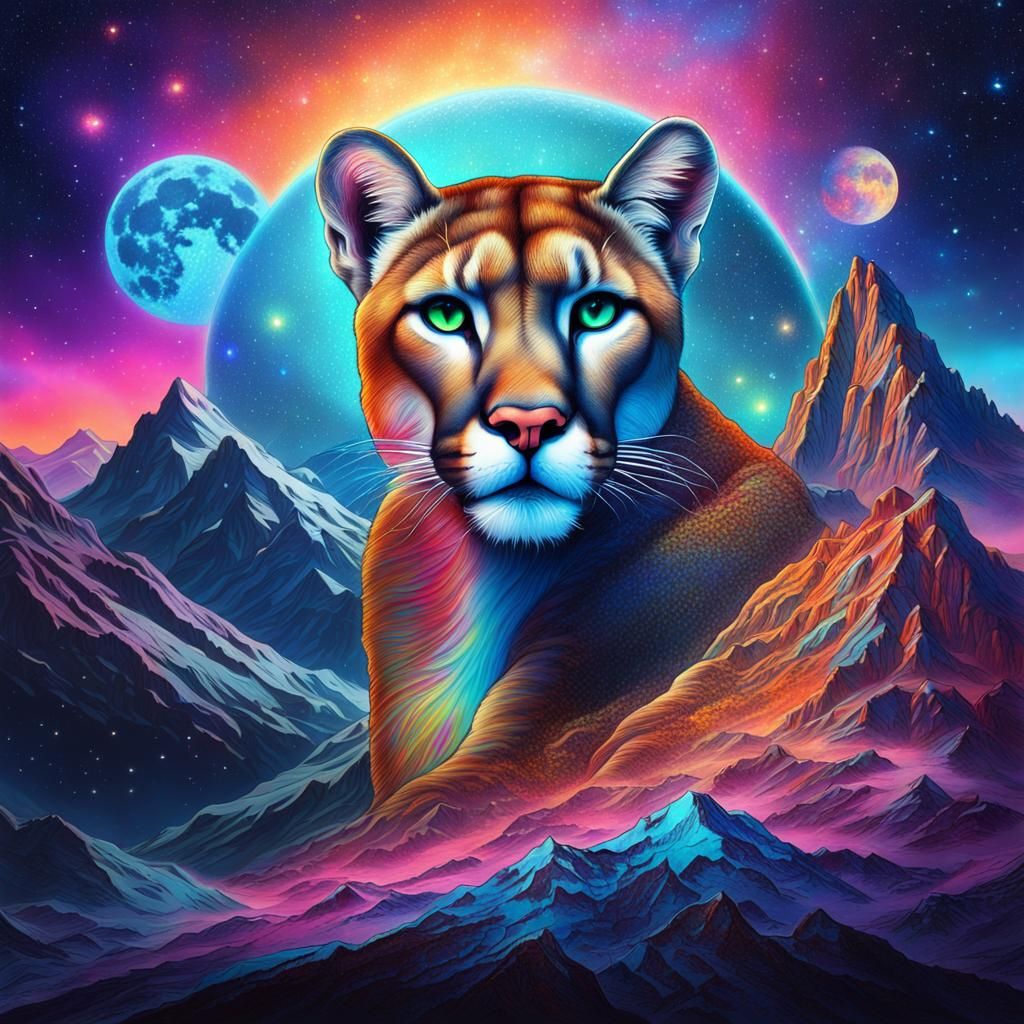 Astral Mountain Lion in Holographic Illustration