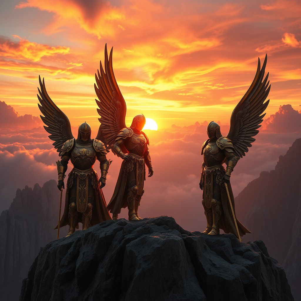 Armored Angels at Sunset: A Digital Masterpiece
