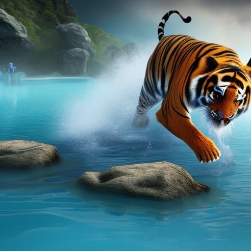 Tiger Leaping from Lagoon: Fantasy Concept Art