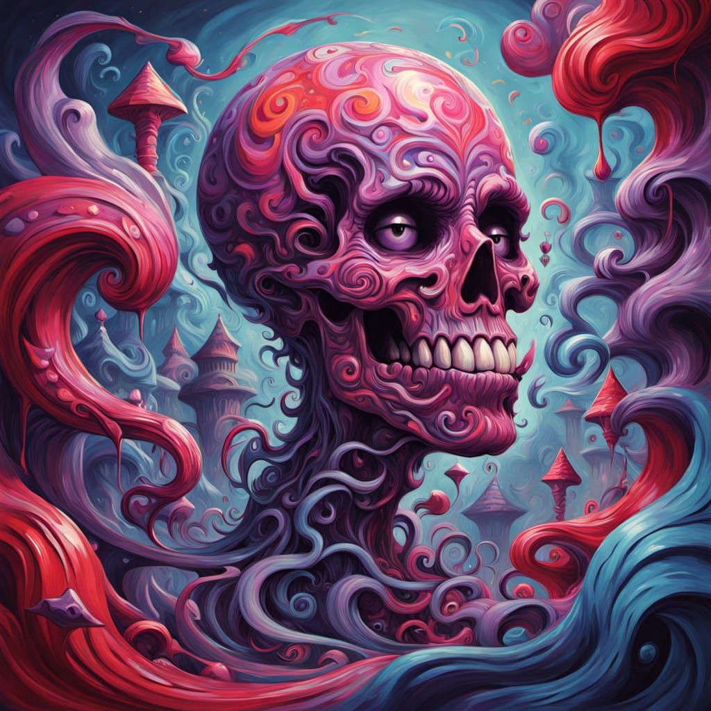 Sinister Gothic Delirium Entity in Vibrant Inks on Parchment