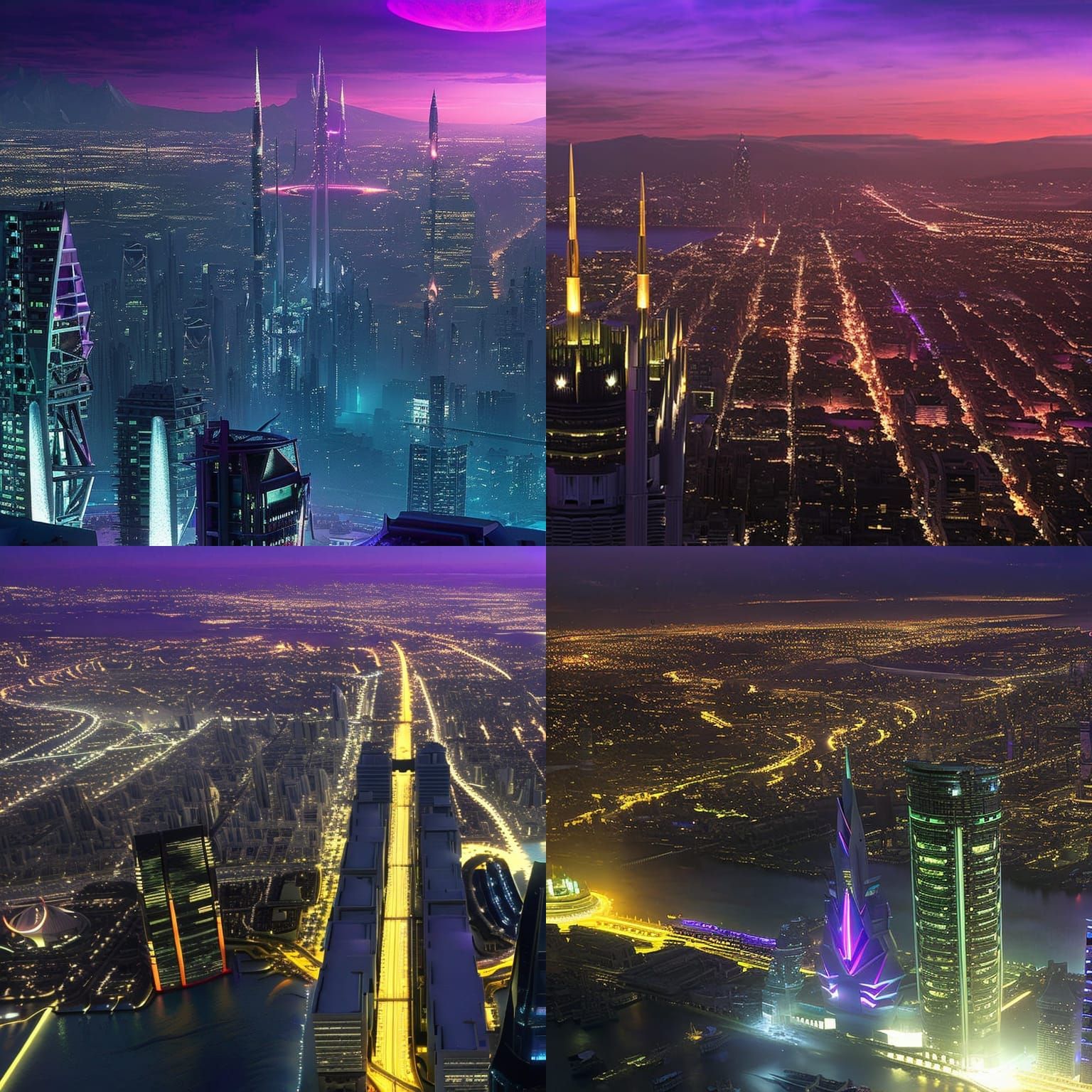 Cityscape with Purple Lights at Midnight