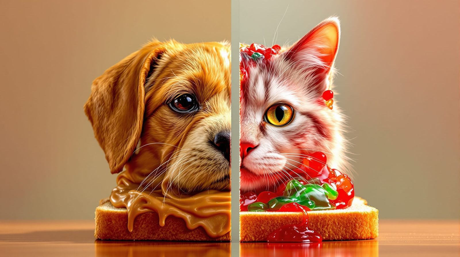Surreal Peanut Butter Dog and Jello Cat Sandwich