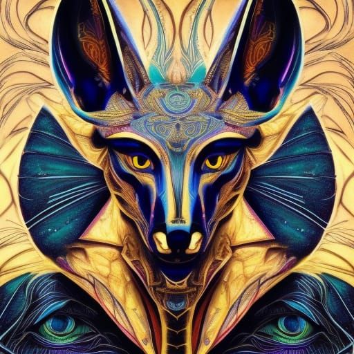 Jackal-Headed Anubis in Liquid Watercolor Style