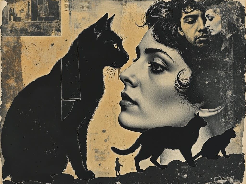 Surreal Cat Collage in Gothic Icon Style