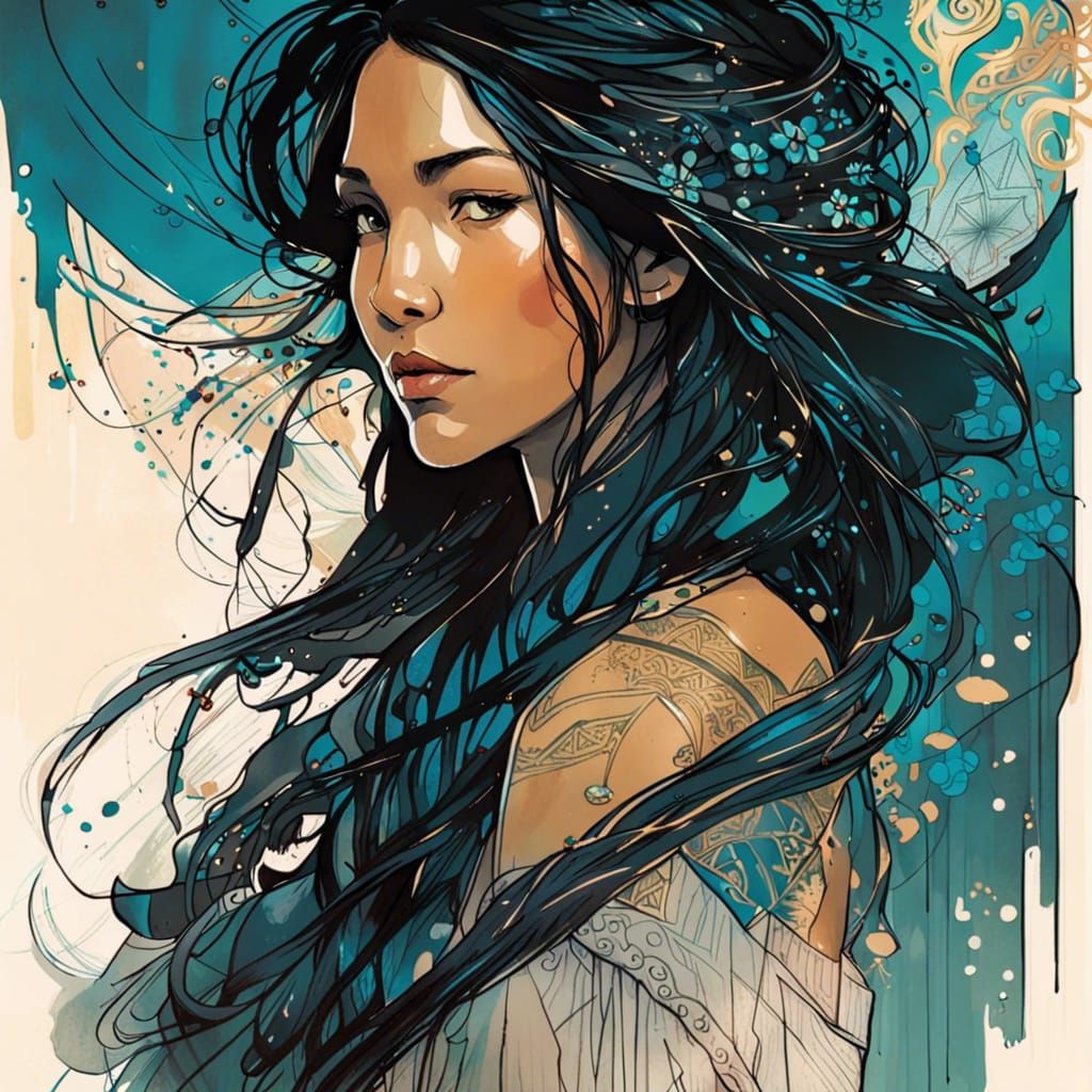 Pocahontas Portrait in Art Nouveau Style