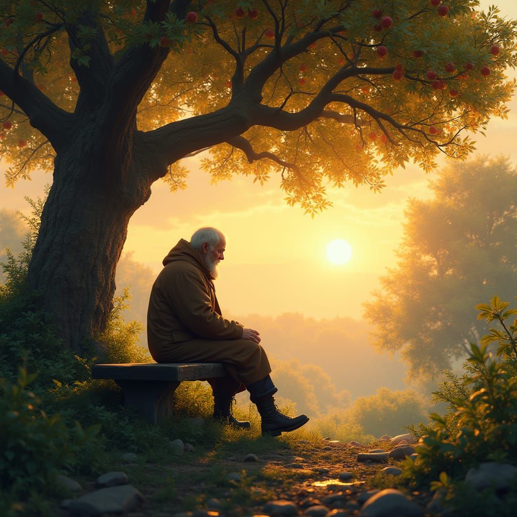 Heavenly Garden Scene at Sunset in Digital Matte Painting St...