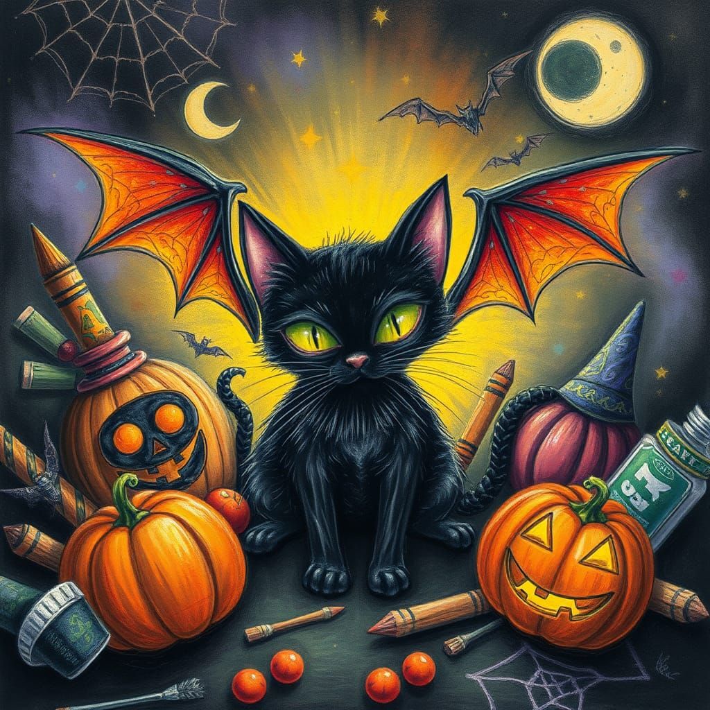 Kids Crayon drawings ,surreal child's Halloween  drawing , r...