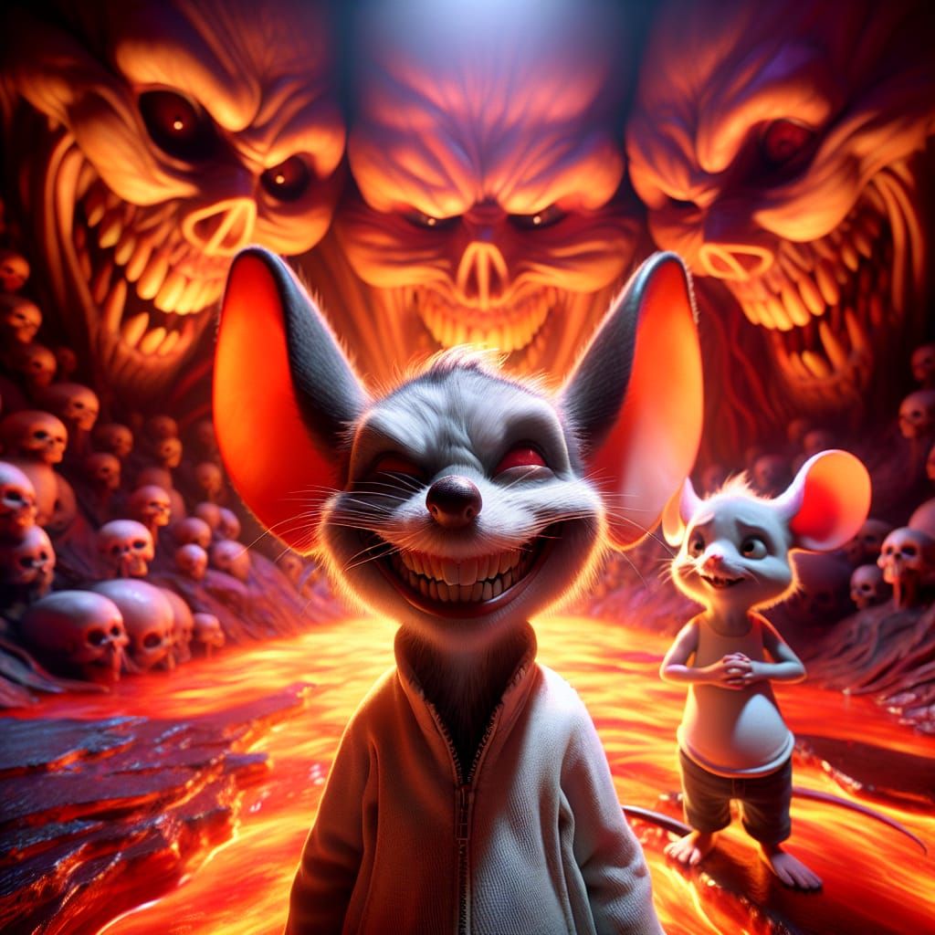 Surrealistic Mouse and Rat in Hellscape