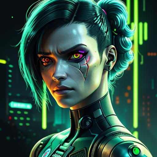 Cyberpunk Cyborg Portrait with Neon Lighting