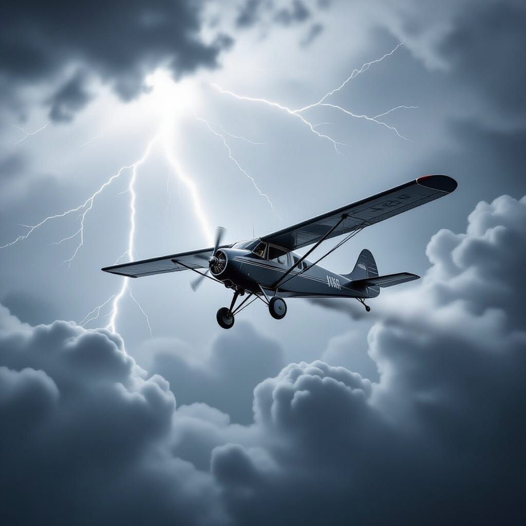 Vintage Glider Soars Through Dramatic Stormy Sky