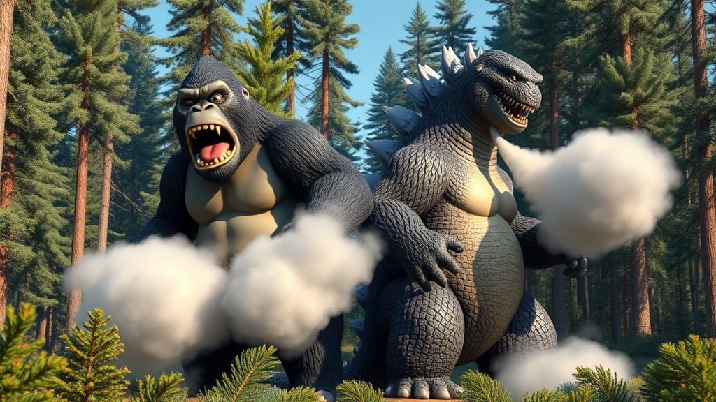 Godzilla and King Kong Share a Hilarious Moment in a Pine Fo...