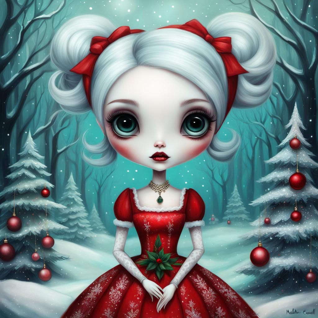 Cute Figure in Christmas Dress: Surreal Portraiture