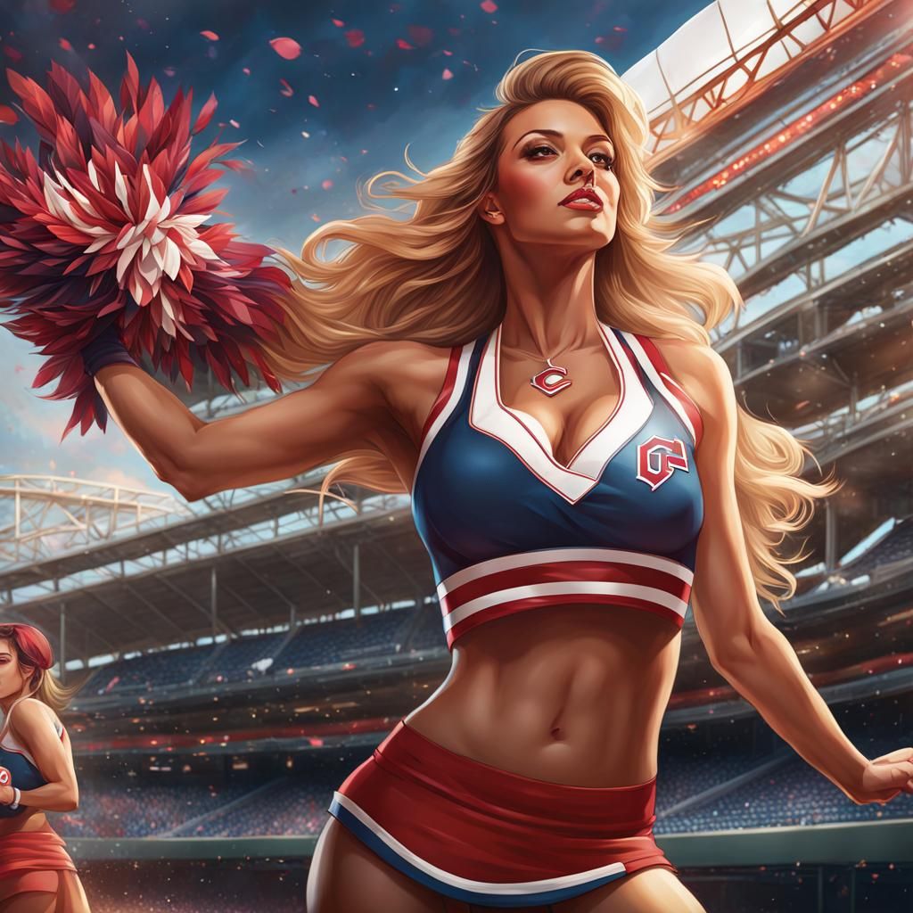 Cleveland Guardians cheerleaders entertaining a baseball crowd in the Progressive Field ballpark