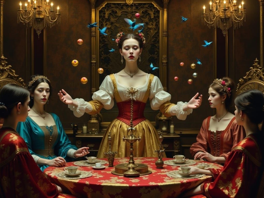 Medieval Juggler Entertains Royal Court in Vibrant, Pre-Raph...