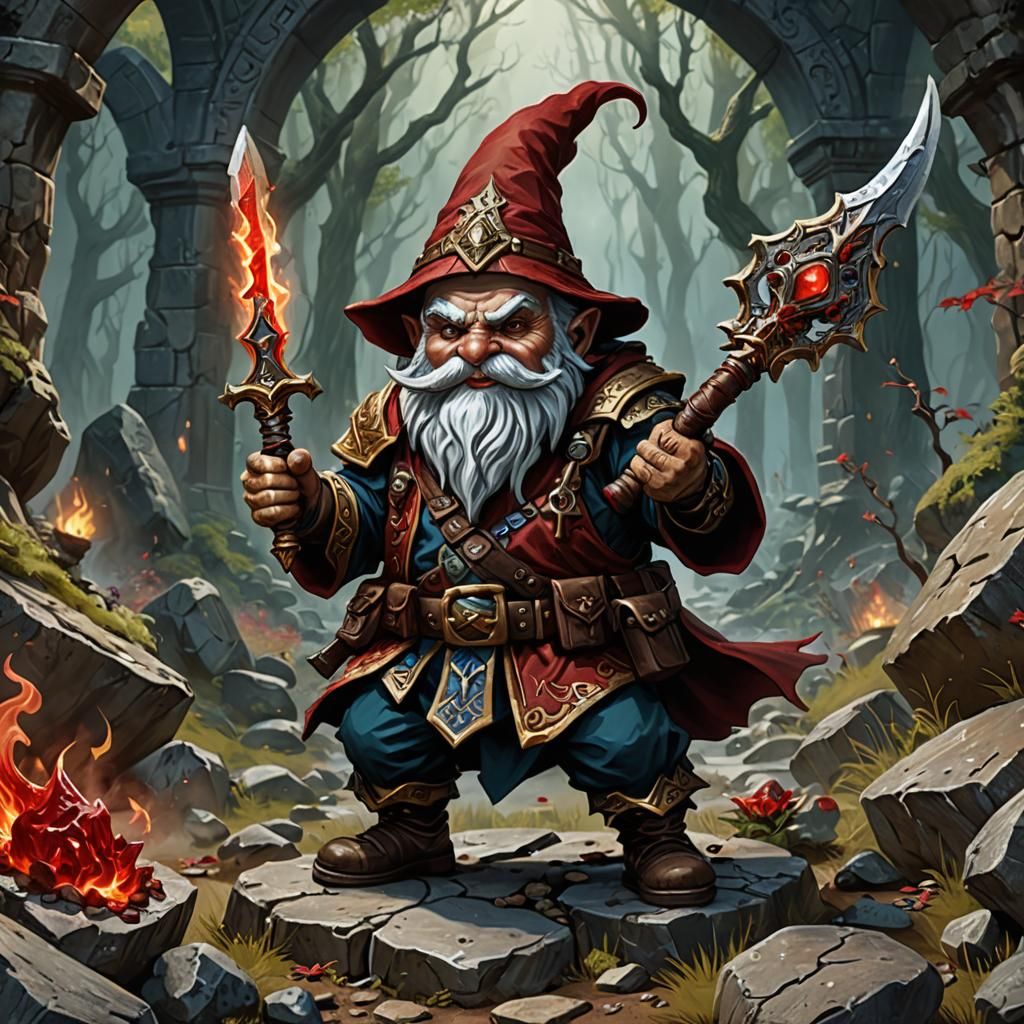 Rock Gnome Blood Hunter Duel Wielder in Fantasy Art