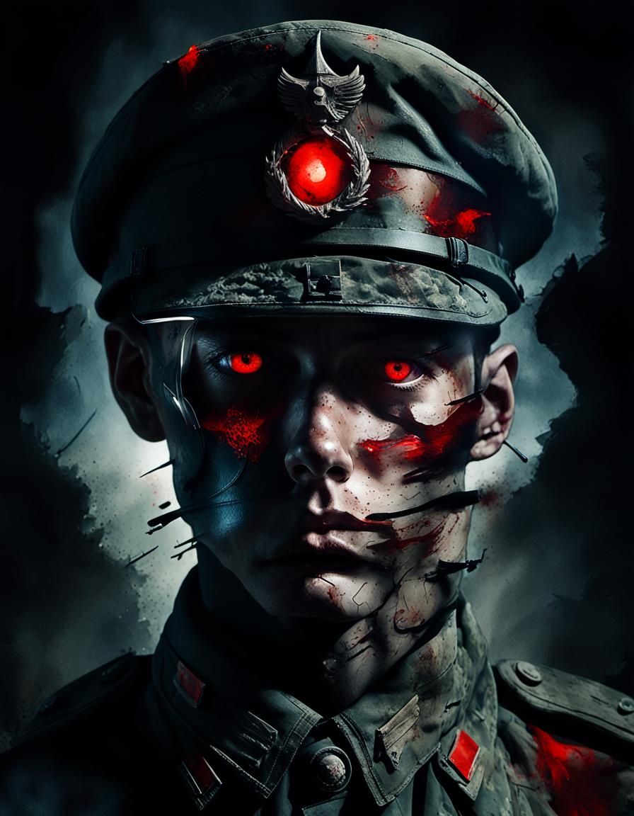 Surreal Soldier Portrait with Haunting Battlefield Overlay