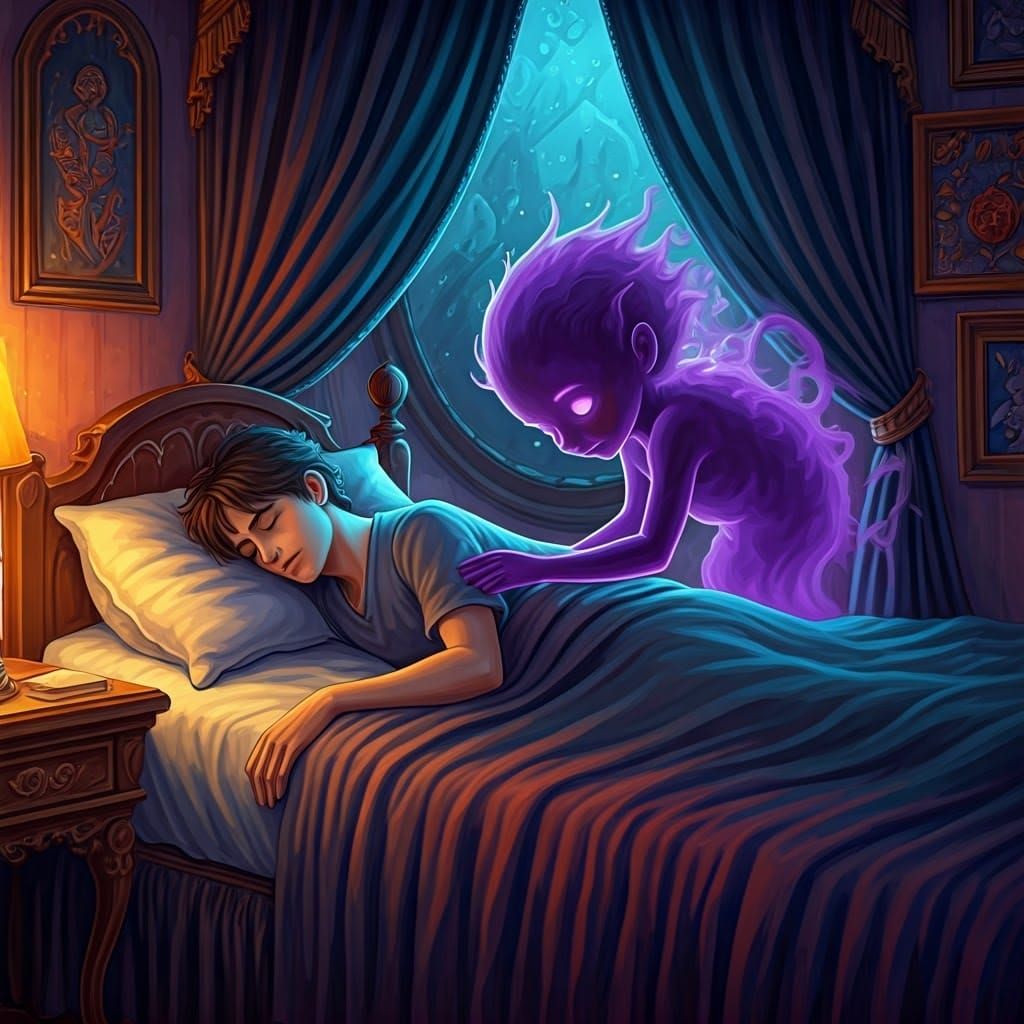 Gothic Bedroom Guardian Spirit in Gouache Style