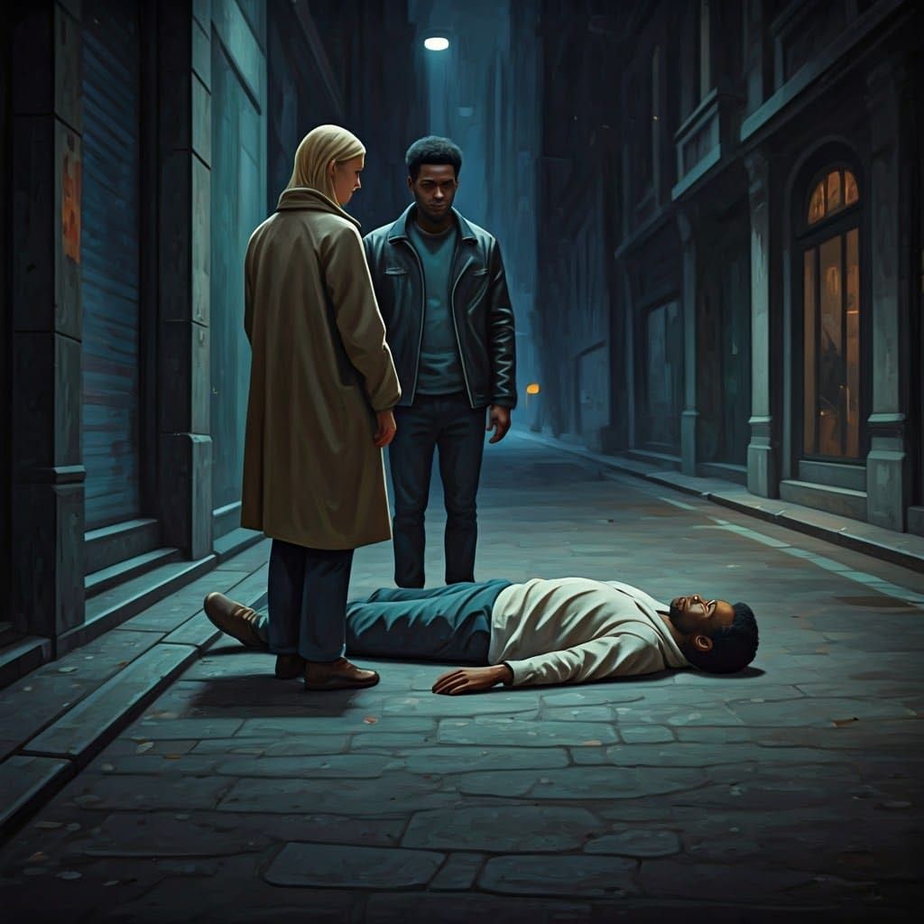 Gritty Urban Scene with Figures in Cinematic Style