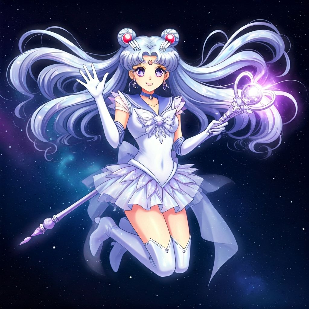 Magical Girl Waving in Space in Manga Style