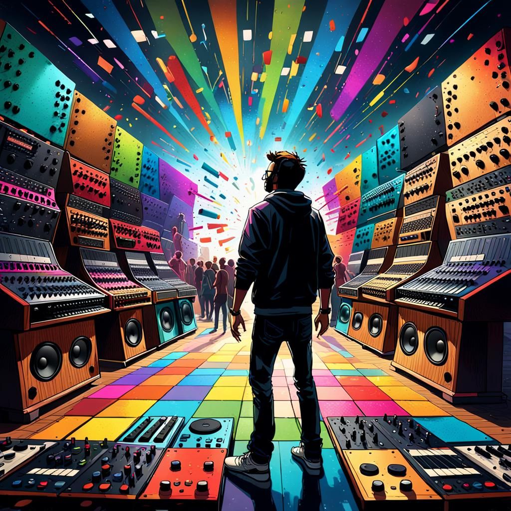 DJ and Dancers with Vibrant Wall of Sound