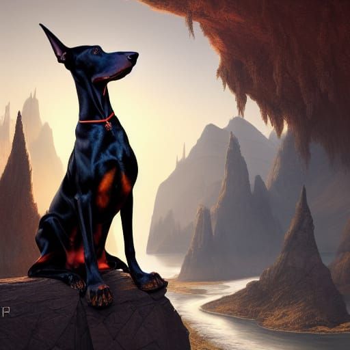 Gamma Ray Doberman in Detailed Matte Painting Style