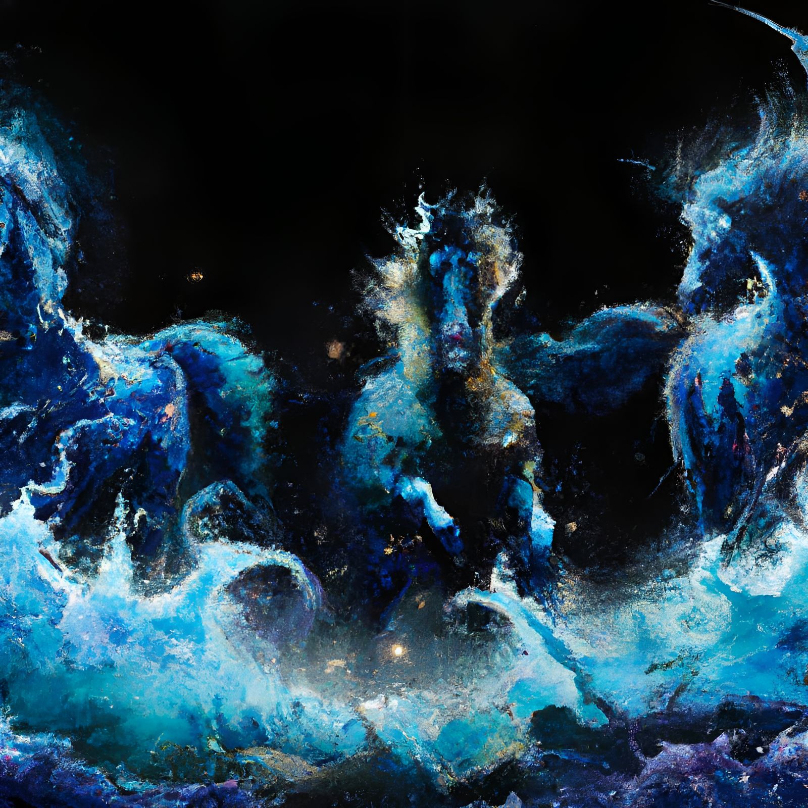 Kaleidoscopic Stampede of Wild Horses in Detailed Painting