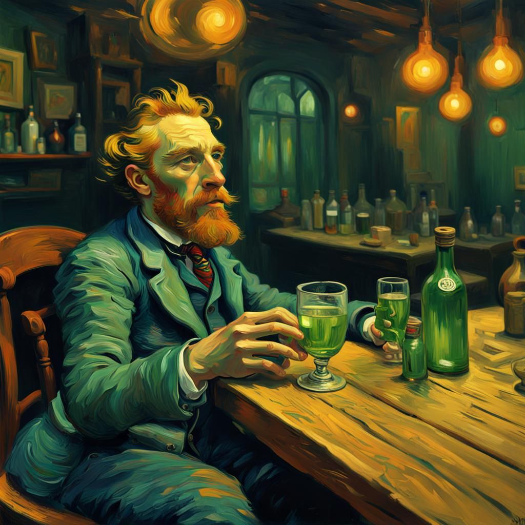 Van Gogh Drinking Absinthe in Karel Appel Style