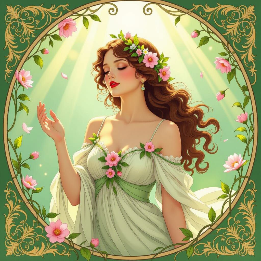 Ethereal Spring Spirit Adorned with Flowers