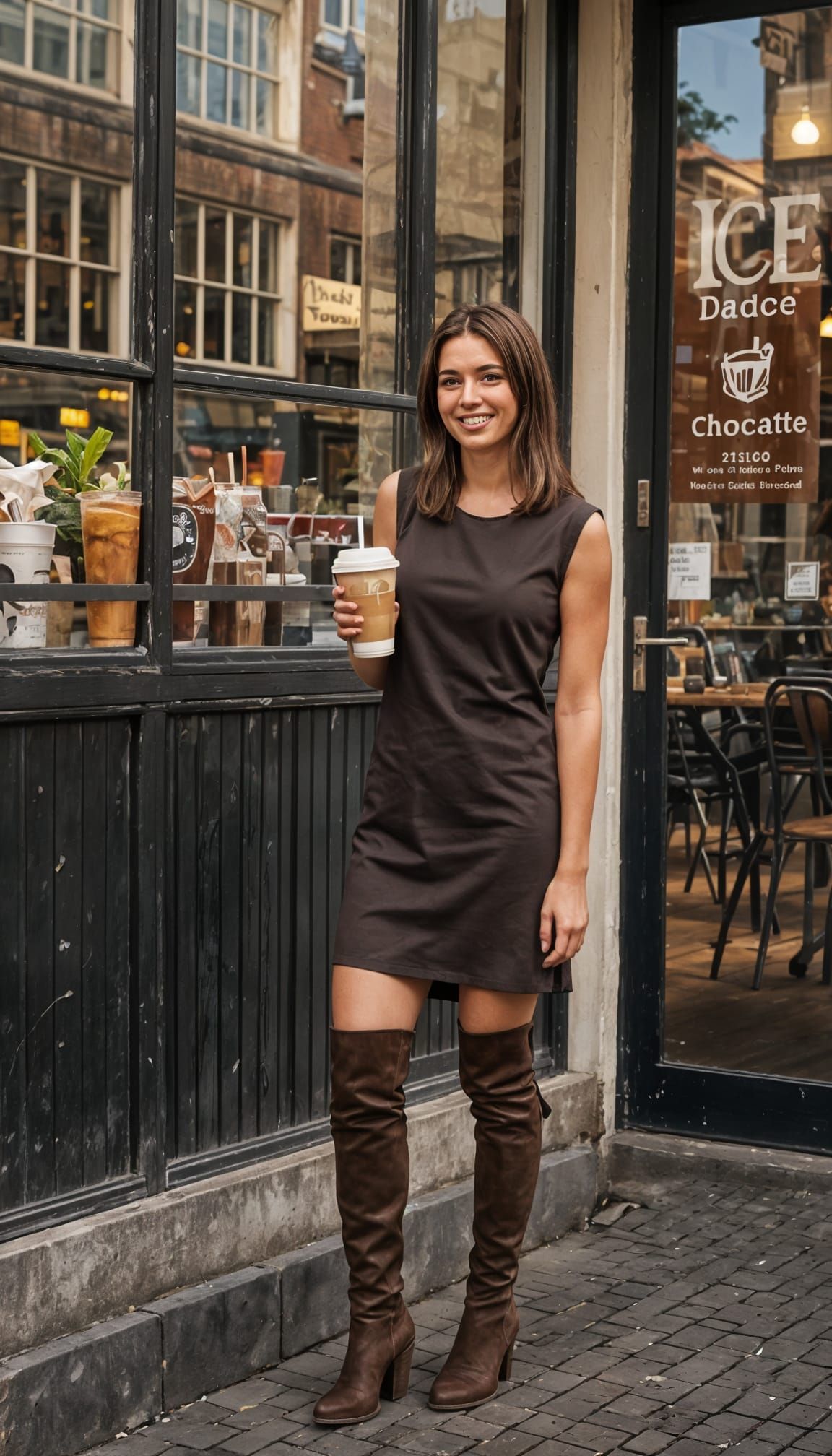Dutch Woman in Minidress with Coffee