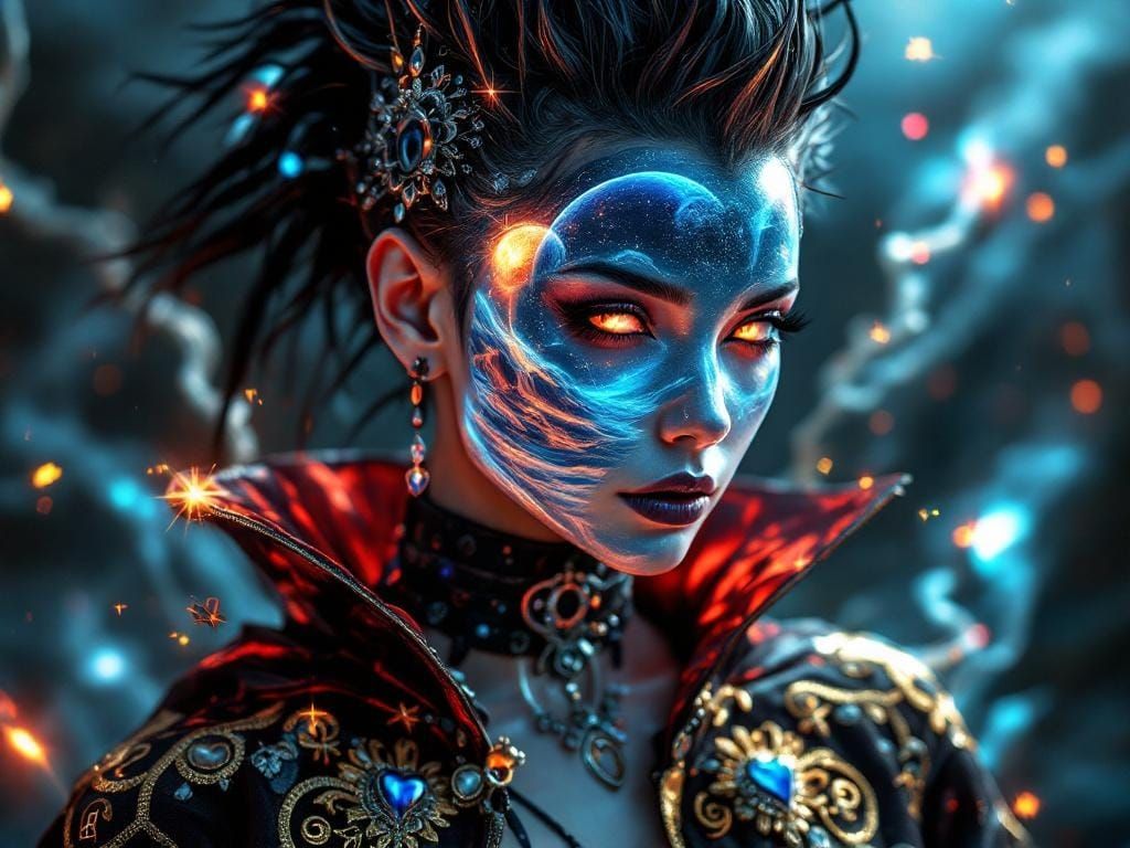 Cyberpunk Sorceress with Cosmic Reflection, in Elden Ring St...