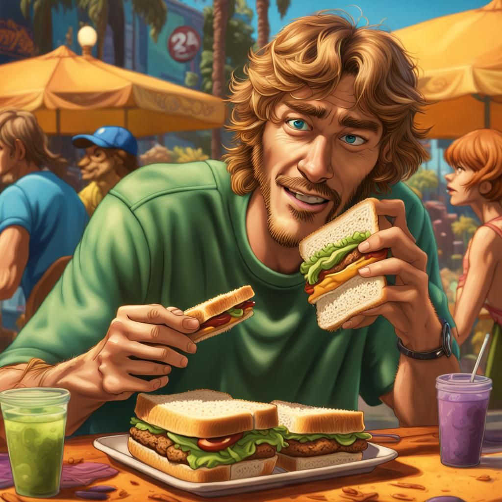 Shaggy rogers eating sandwhiches