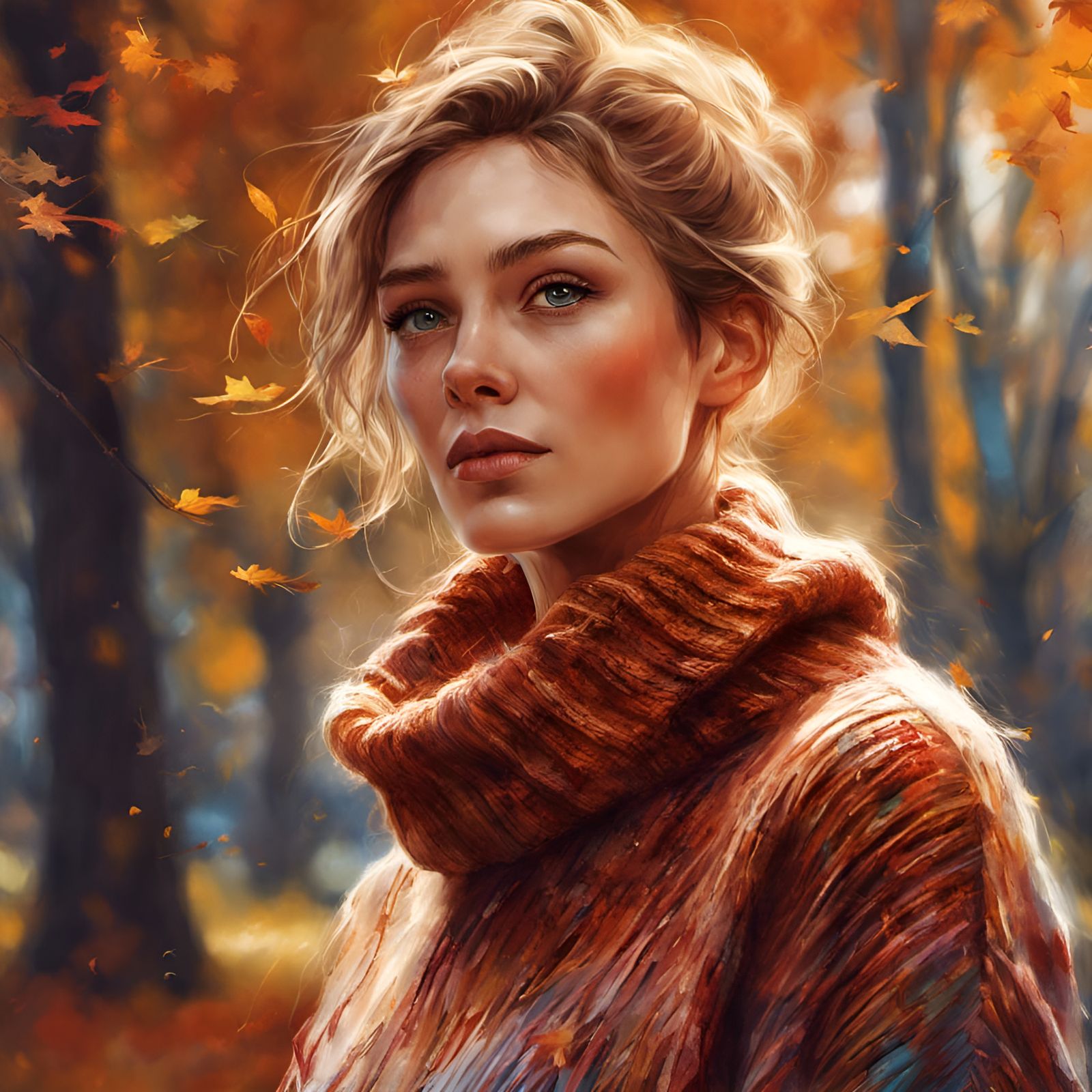 Gorgeous Woman in Sweater, Digital Illustration
