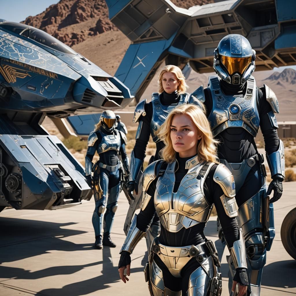 Female Commander and Marines at Spacecraft Entrance