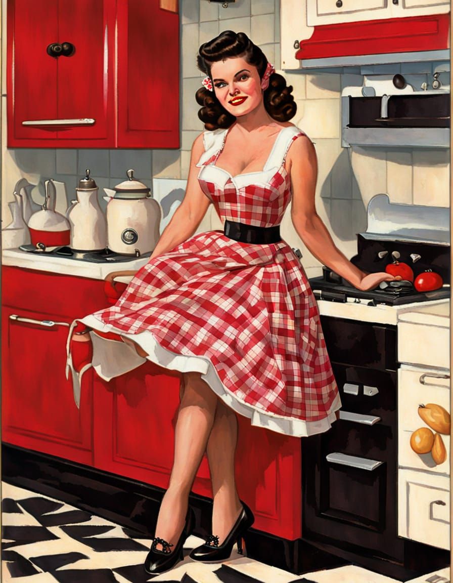 Ariel Winter as 1950s Pin Up Housewife in Gil Elvgren Art