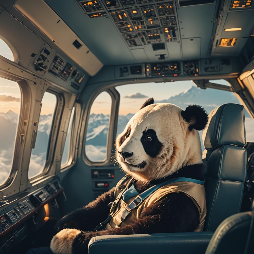 Panda Piloting Boeing 737 in Cinematic Style