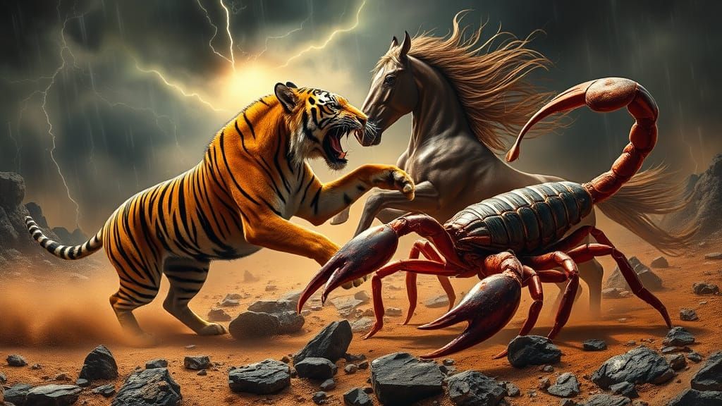 Majestic Horse and Powerful Tiger Engage in Epic Frenzied Ba...