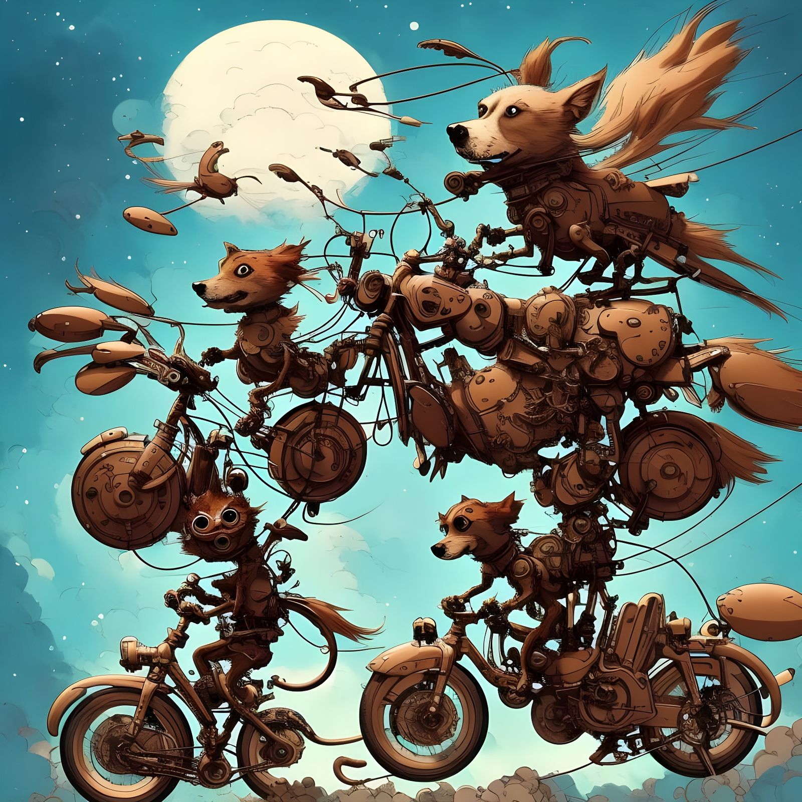Dog Rides Bike: Anime-Inspired Digital Art