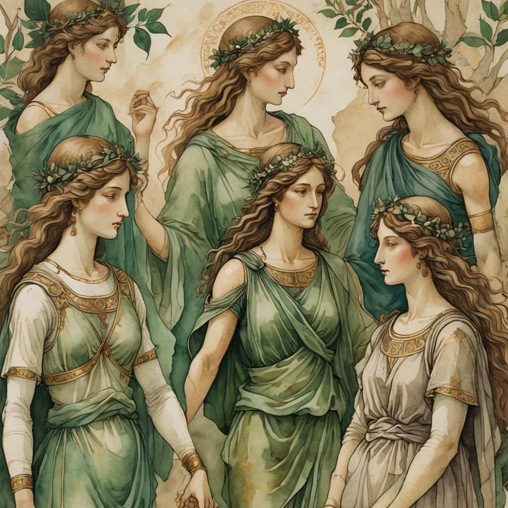 Watercolor Greek Goddesses in Vintage Manuscript Style
