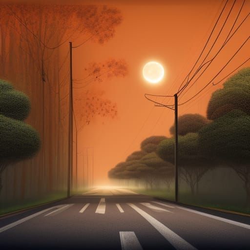 Orange Moonlit Highway at Night