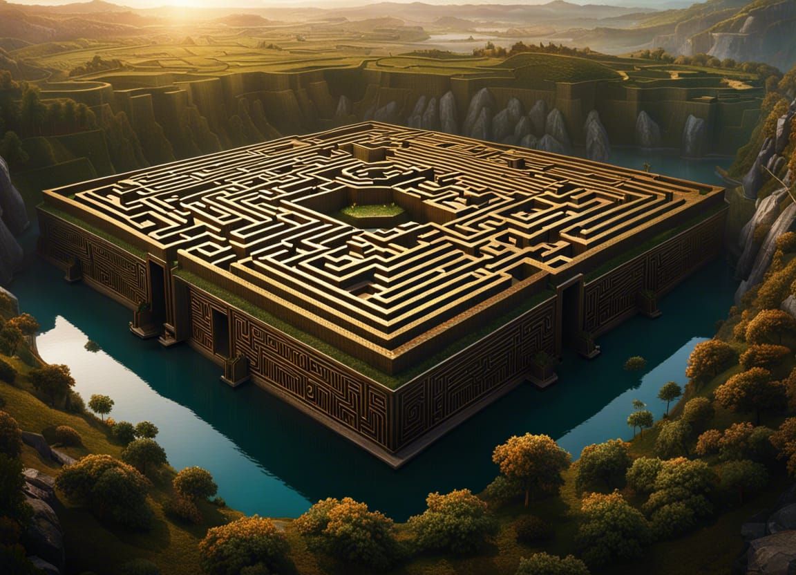 Floating Island Labyrinth as Digital Rococo Artwork