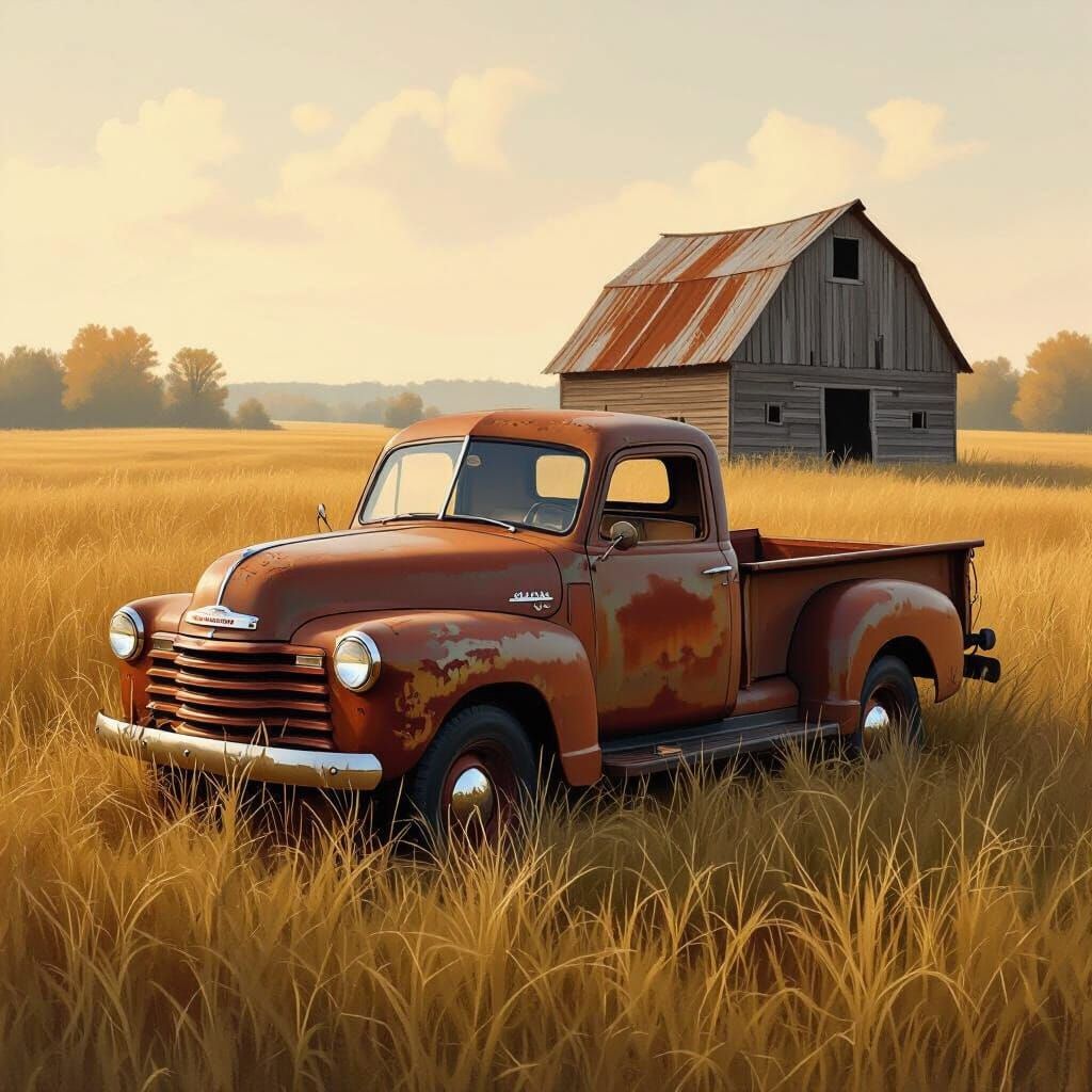 Abandoned 1940s Pickup Truck in Golden Field
