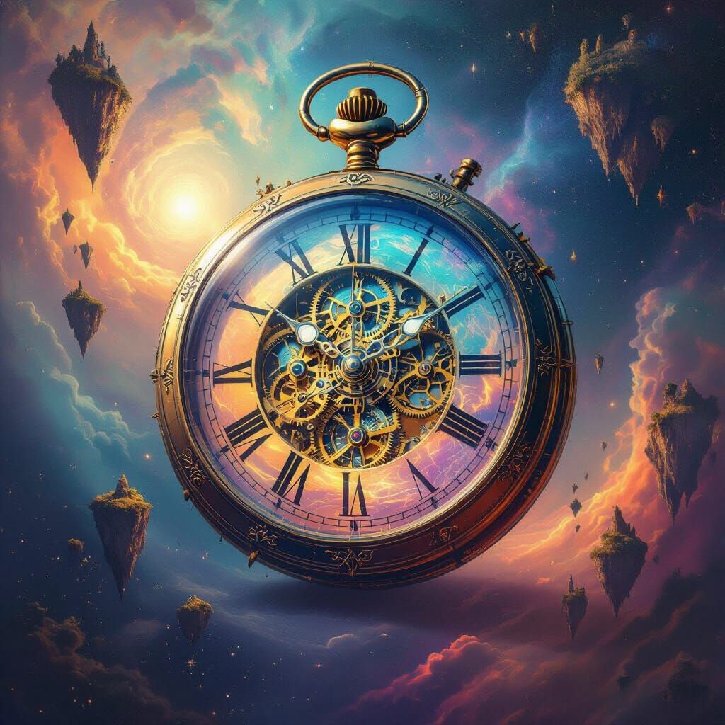 Surreal Pocket Watch in Cosmic Nebula Painting