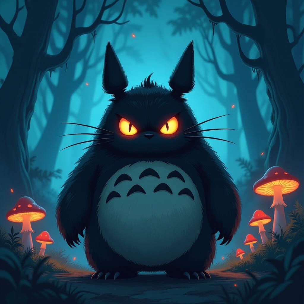 Demon Totoro in Dark Fantasy Forest
