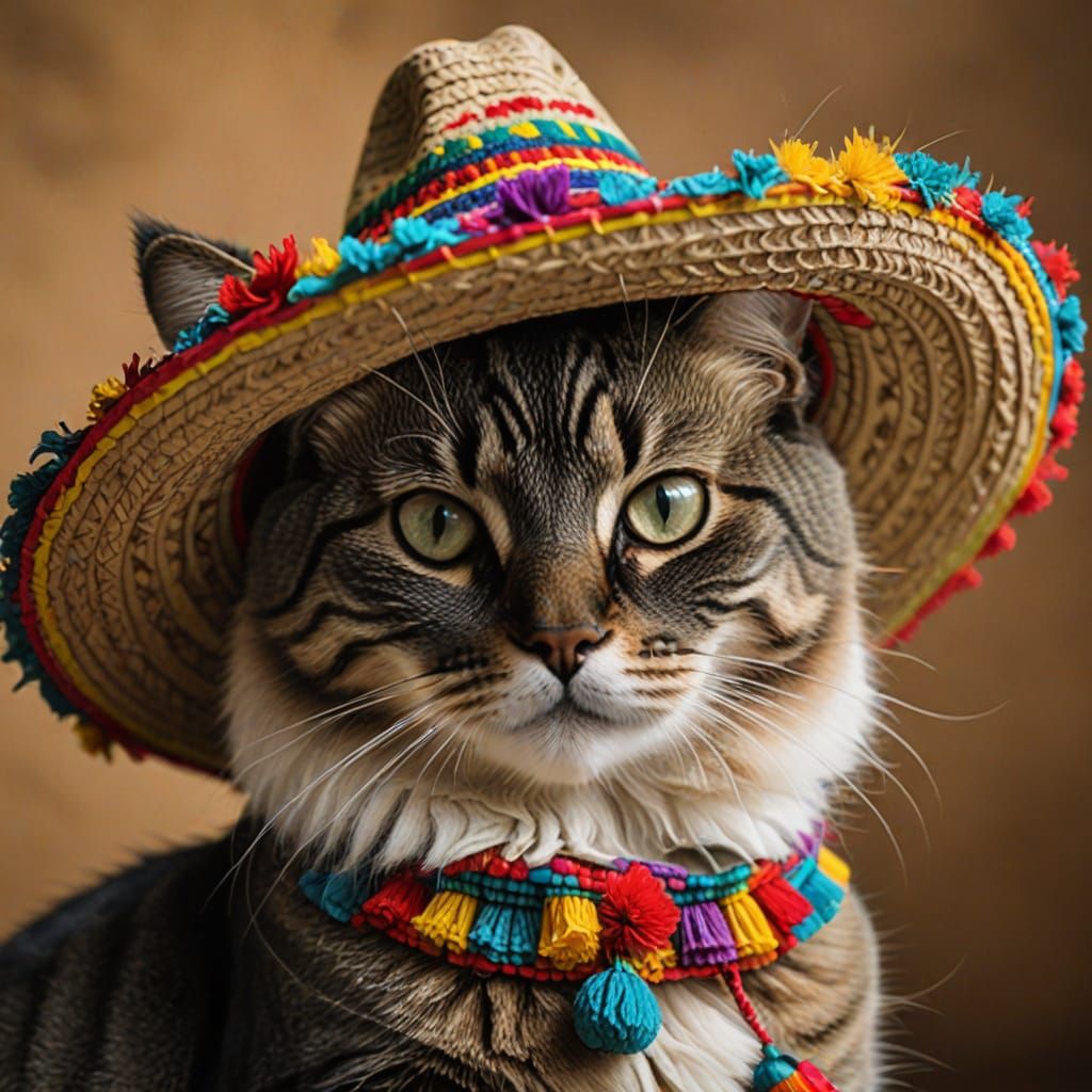 Cat Wearing Sombrero in AI Generated Image