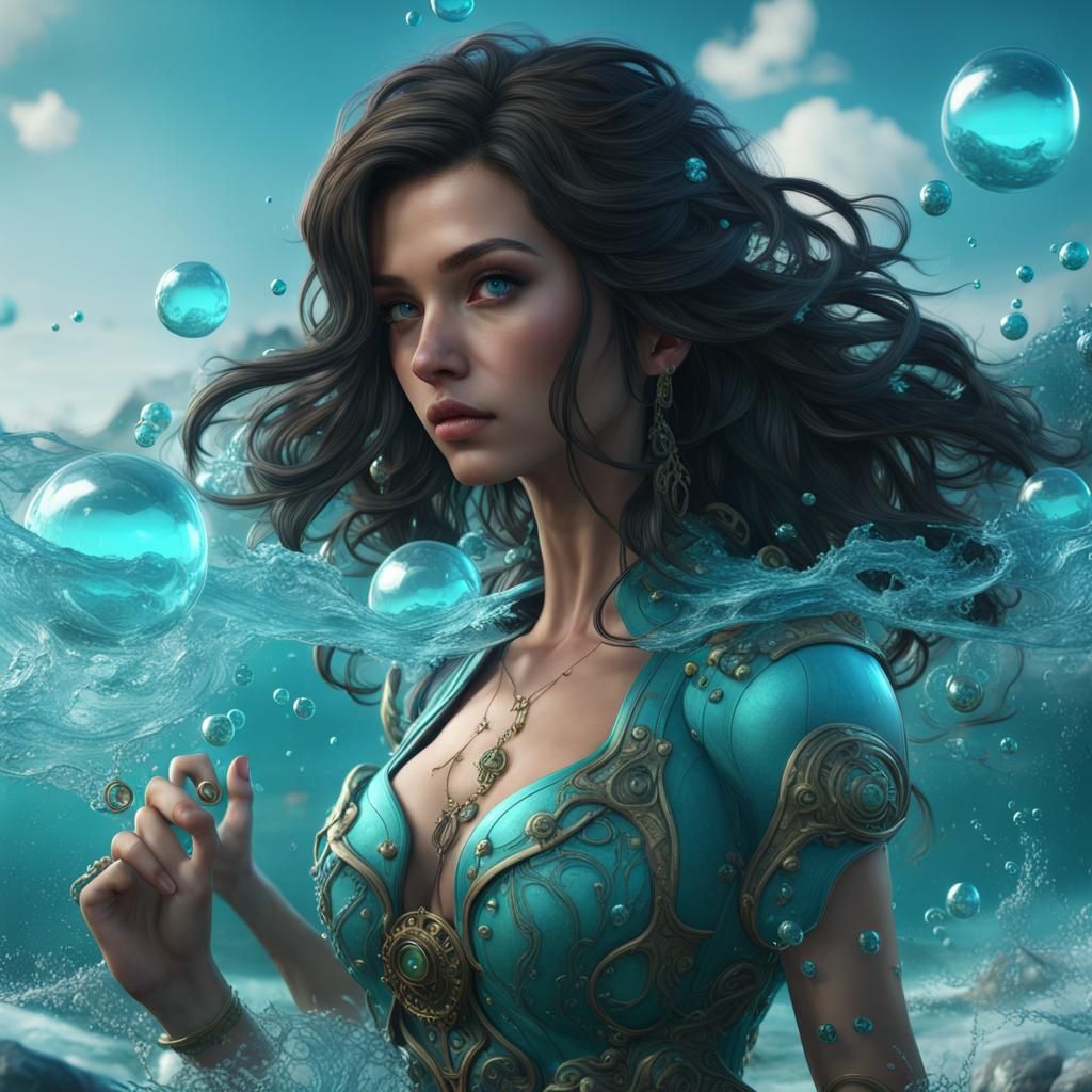 Girl in Turquoise Seas: Detailed Matte Painting