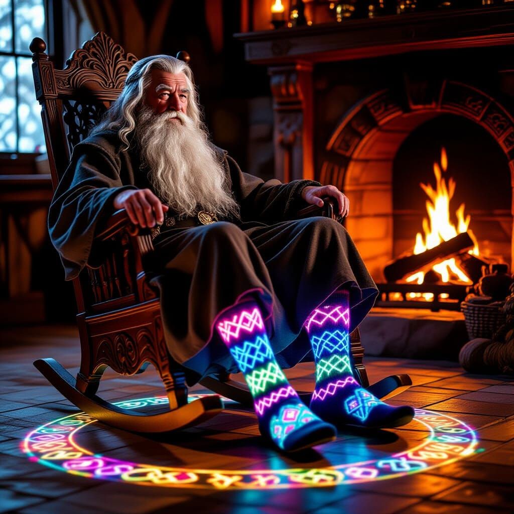 Enchanted Wizard's Socks Glow in Dreamy Cottage